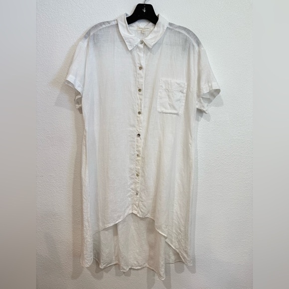 Eileen Fisher Irish Linen Button Down Shirt MiniDress Women’s Size Medium Petite - Picture 1 of 4